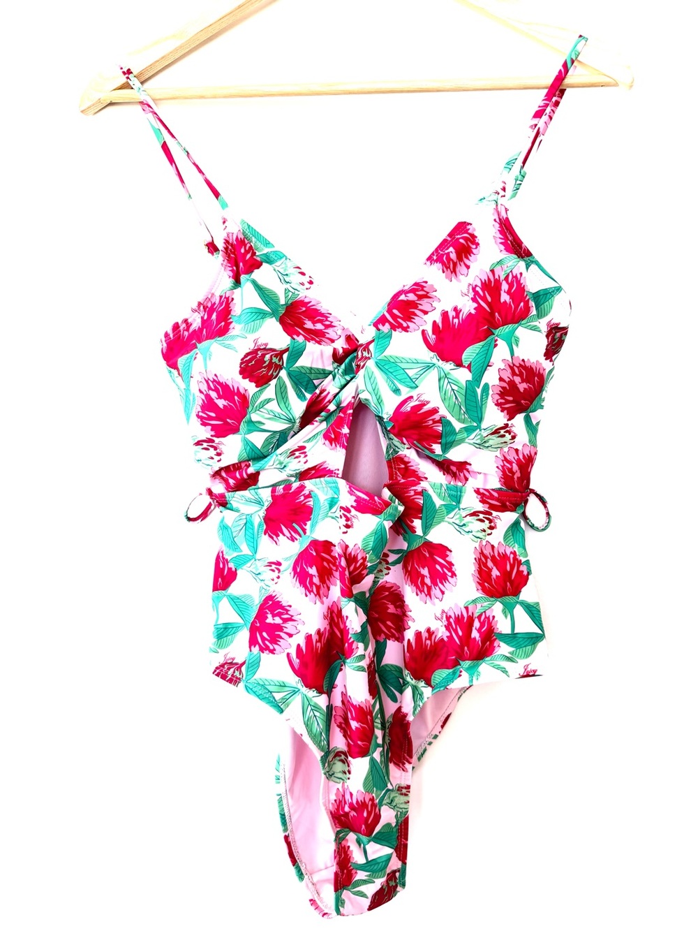 Juicy Couture Floral One Piece Swimsuit Cutout Pink Green Women’s Large